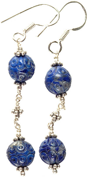 Carved Lapis Lazuli Beaded Earrings