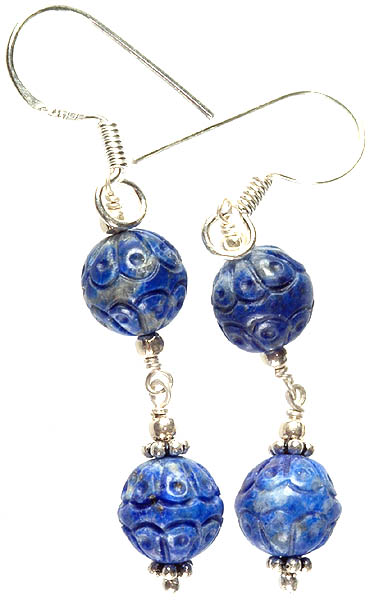 Carved Lapis lazuli Beaded Earrings