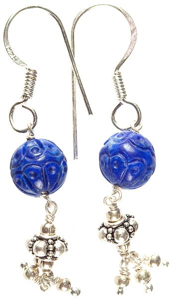 Carved Lapis Lazuli Beaded Earrings with Charms