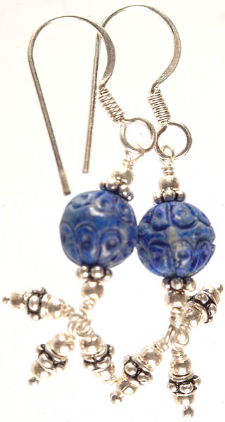 Carved Lapis Lazuli Beaded Earrings with Charms