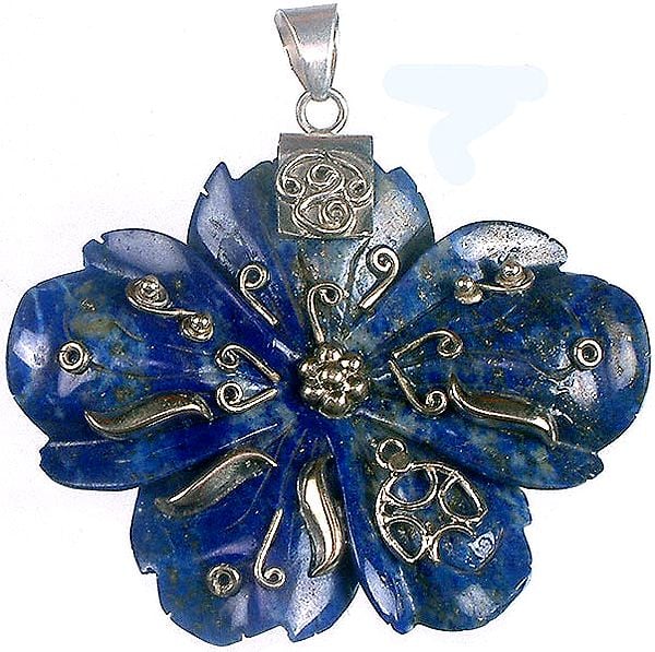 Carved Lapis Lazuli Floral Pendant