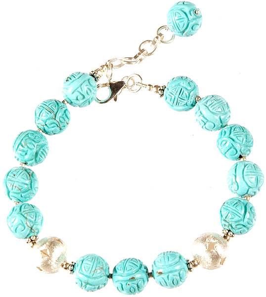 Carved Turquoise Beaded Bracelet