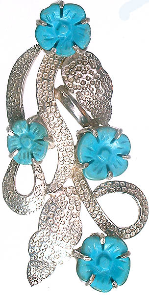 Carved Turquoise Flowers Pendant with Serpent