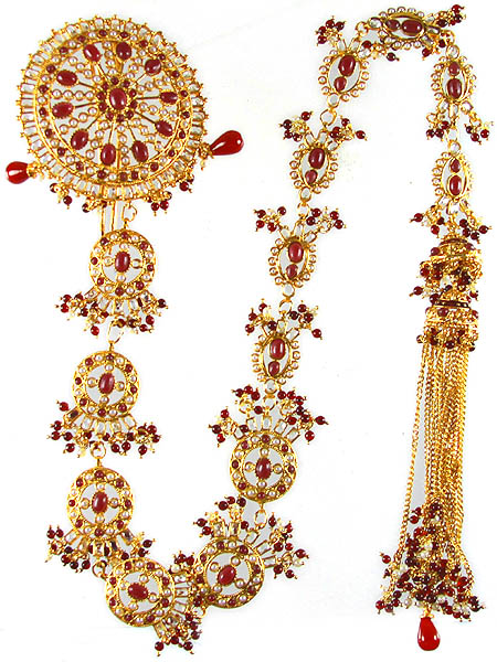 Chakra Bridal Kundan Hair-braid Ornament (Choti) with Faux Rubies