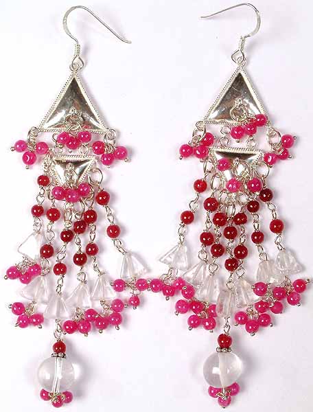 Chandeliers of Pink Chalcedony, Garnet and Crystal