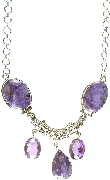 Chaorite Necklace with Twin Faceted Amethyst