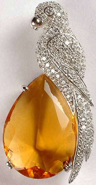 Charming Parrot Pendant with Faceted Citrine & Zircon