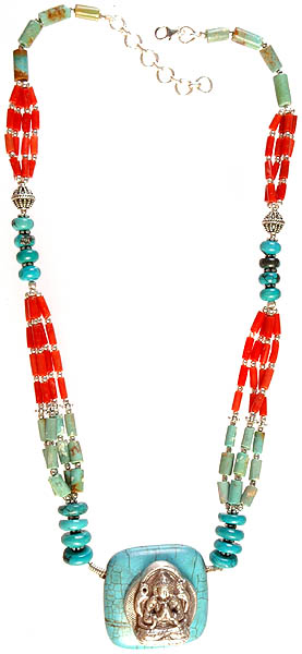 Chenrezig Necklace with Coral and Turquoise