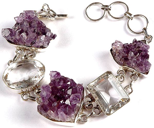 Chipped Amethyst Bracelet with Faceted Crystal