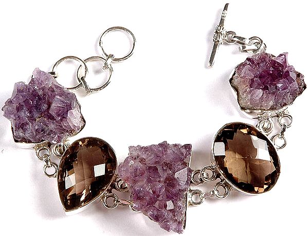 Chipped Amethyst Bracelet with Faceted Smoky Quartz