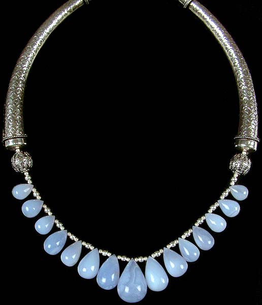 Choker Necklace of Blue Lace Agate Drops