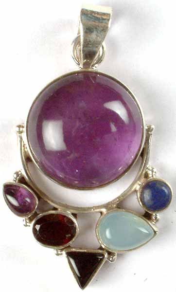 Circular Amethyst Pendant with Gemstones