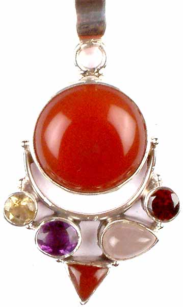 Circular Carnelian Pendant with Gemstones