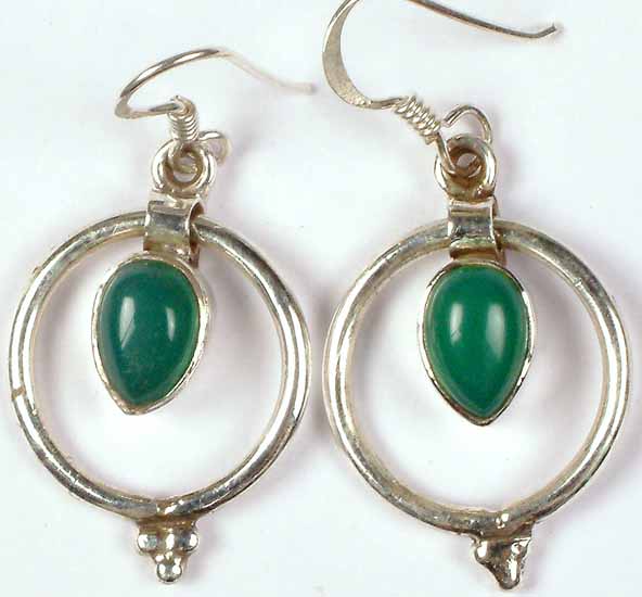 Circular Earrings with Green Onyx Dangles