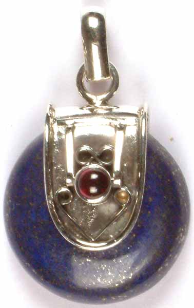 Circular Lapis Lazuli Pendant with Garnet