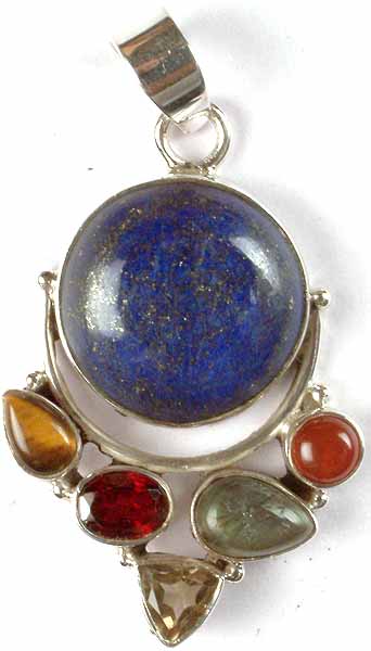 Circular Lapis Lazuli Pendant with Gemstones
