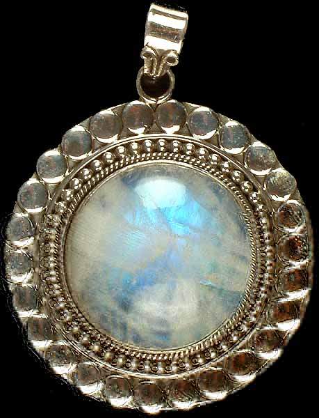 Circular Rainbow Moonstone Pendant