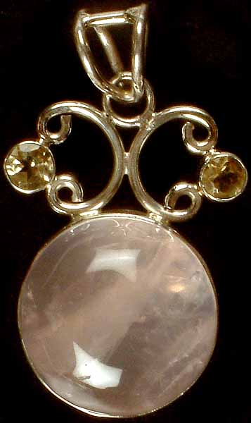 Circular Rose Quartz Pendant with Citrine