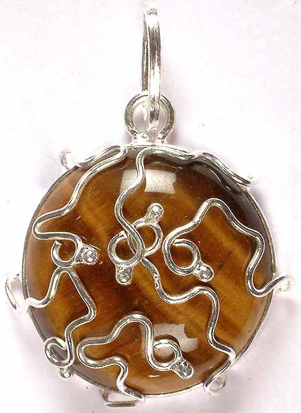 Circular Tiger Eye Pendant with Sterling Nerves
