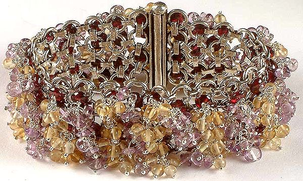 Citrine, Amethyst & Garnet Beaded Bracelet from Rajasthan