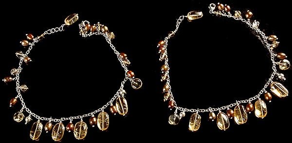 Citrine and Pearl Anklets (Price Per Pair)