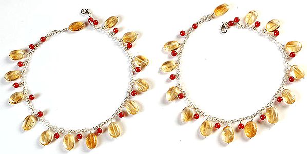 Citrine and Carnelian Anklets (Price Per Pair)