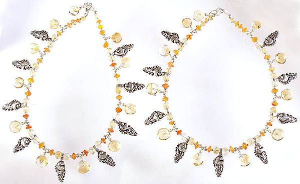 Citrine and Carnelian Anklets with Fish Charms (Price Per Pair)