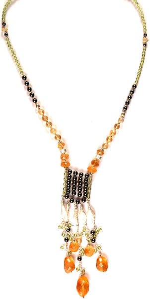 Citrine and Peridot Necklace with Black Pearl