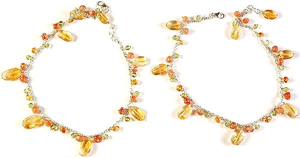 Citrine Anklets with Peridot and Carnelian (Price Per Pair)