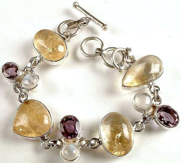 Citrine Bracelet with Faceted Amethyst and Rainbow Moonstone