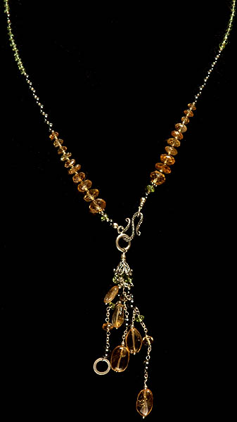 Citrine Necklace with Peridot and Black Pearl