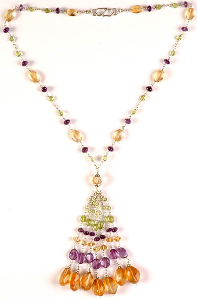Citrine, Peridot and Amethyst Necklace with Dangle