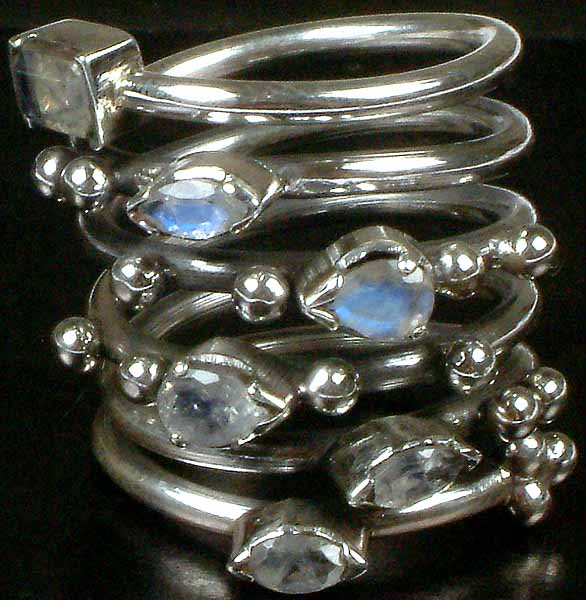 Coiled Ring of Rainbow Moonstone