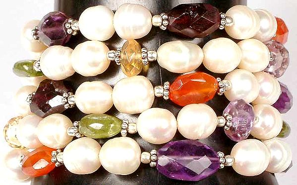 Colorful Gemstone Bracelet with Pearls