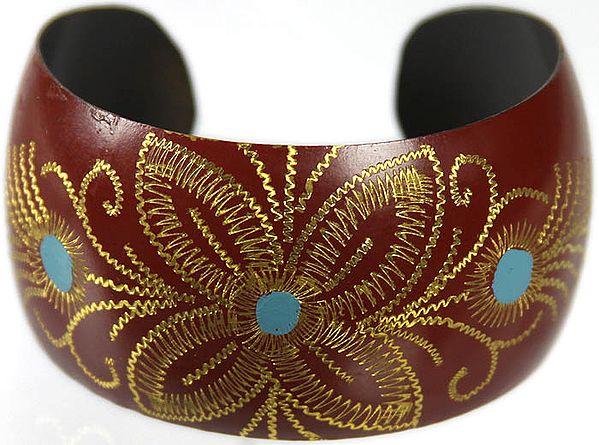 Copper-Colored Cuff Bracelet with Golden Etching