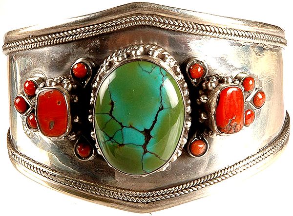 Coral and Turquoise Cuff Bangle