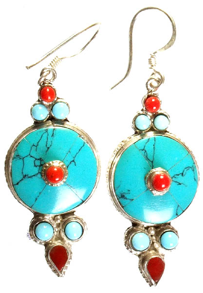 Coral and Turquoise Nepalese Earrings