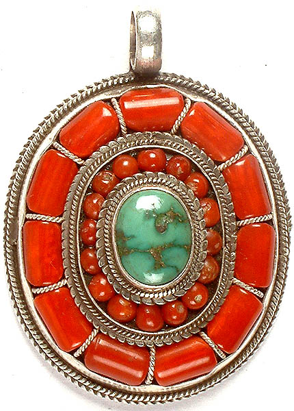 Coral and Turquoise Pendant