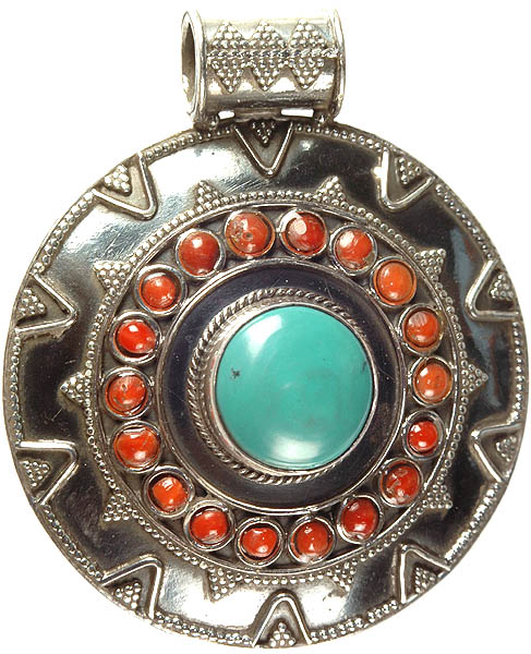 Coral Chakra Pendant with Central Turquoise