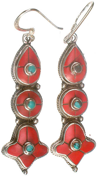 Coral Inlay Earrings with Turquoise