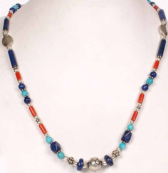 Coral, Lapis and Turquoise Necklace