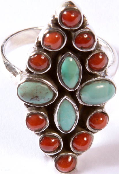 Coral Marquis Ring with Turquoise