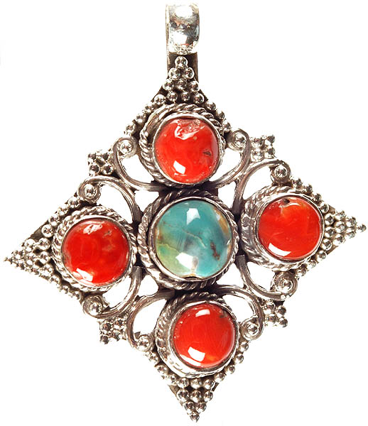 Coral Pendant with Central Turquoise