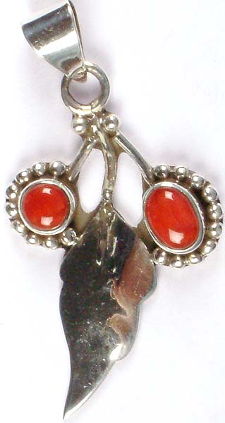 Coral Pendant with Sterling Leaf