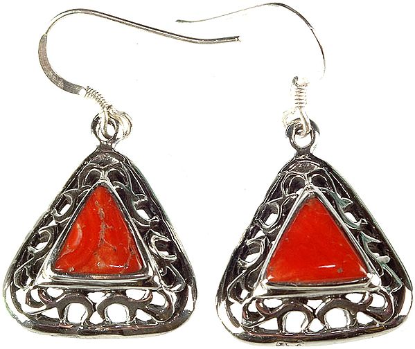 Coral Triangular Earrings