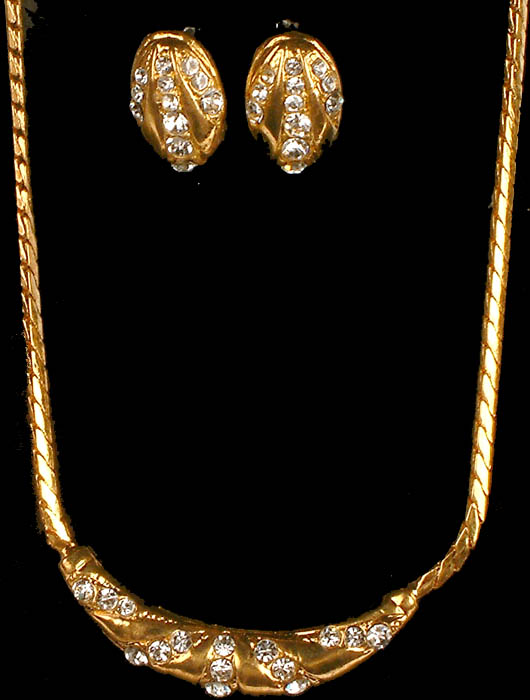 Costume Necklace with Cut Glass and Earrings