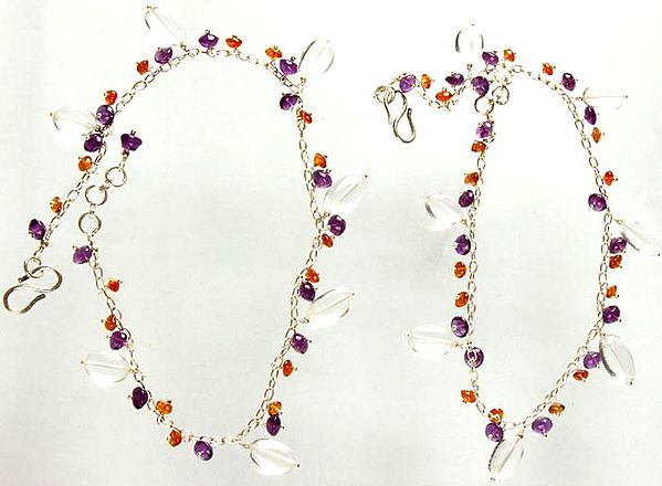 Crystal, Amethyst and Amber Anklets (Price Per Pair)