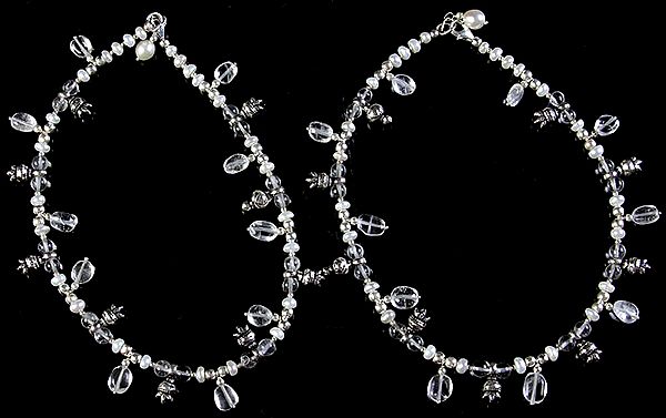 Crystal and Pearl Anklets (Price Per Pair)
