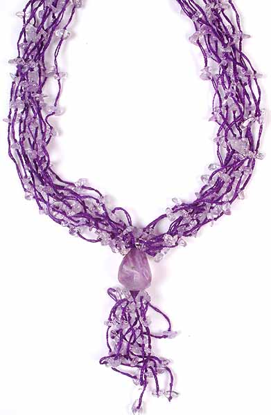 Crystal Chip Necklace with Faceted Amethyst Tumble