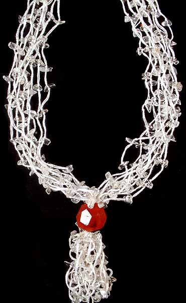 Crystal Chip Necklace with Faceted Carnelian Tumble